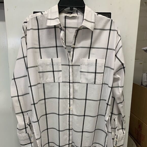 Abercrombie & Fitch blouse white grey checks small - Picture 3 of 8